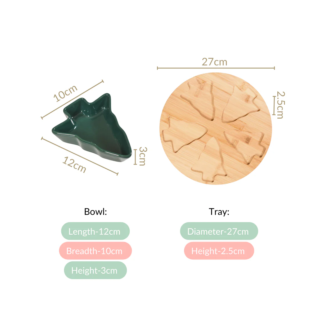 Set Of 5 Tree Snack Bowls With Wooden Rotating Tray 100ml - Image 4