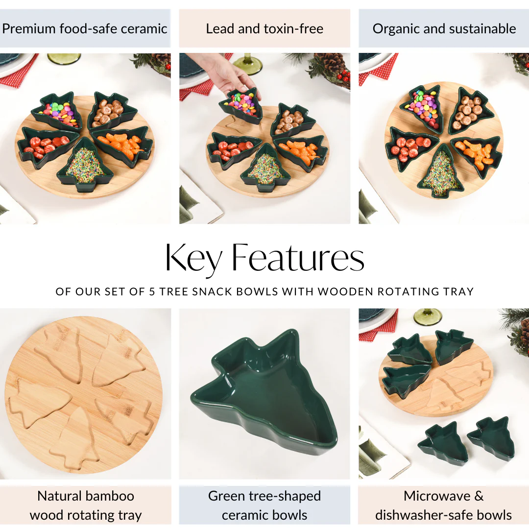 Set Of 5 Tree Snack Bowls With Wooden Rotating Tray 100ml - Image 5
