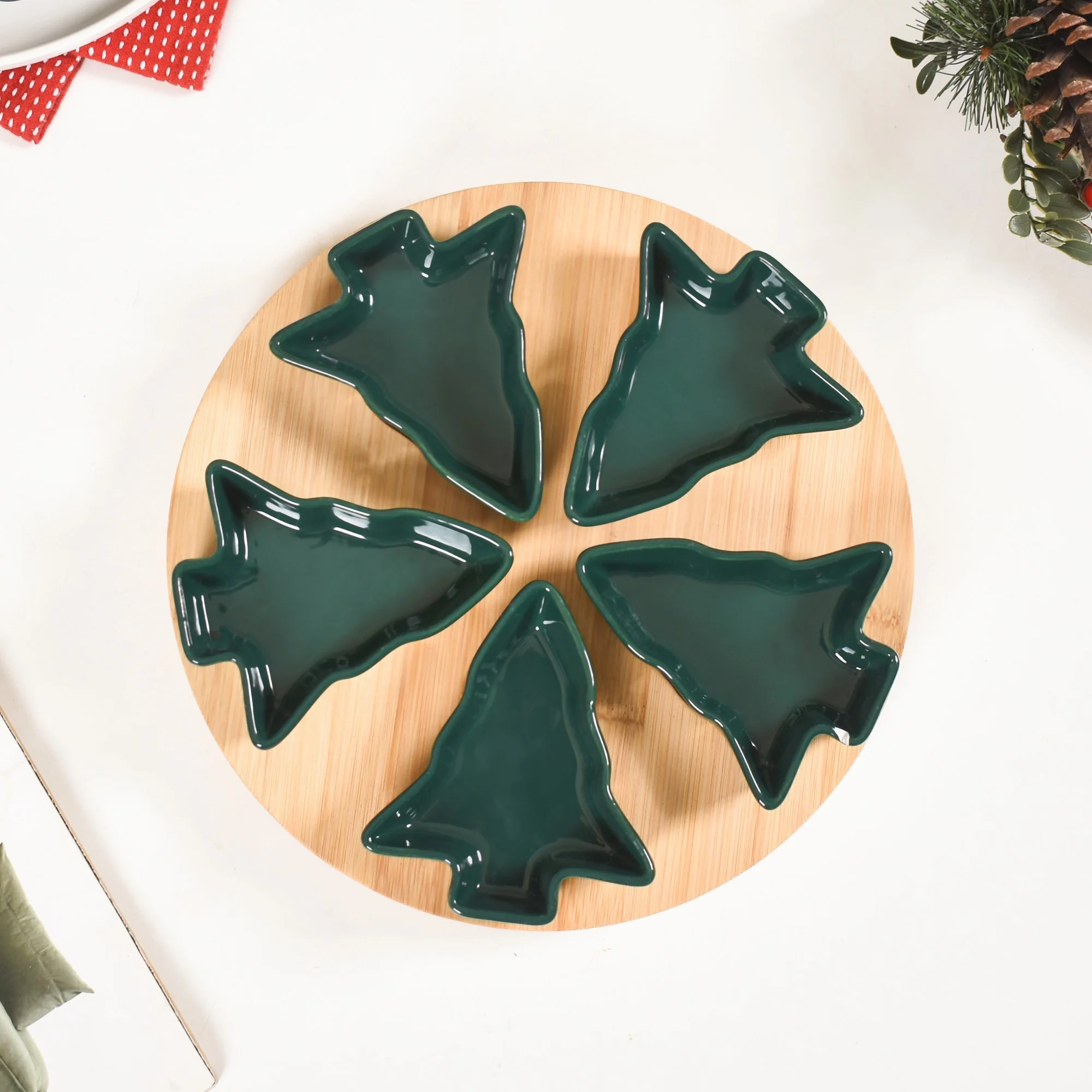 Set Of 5 Tree Snack Bowls With Wooden Rotating Tray 100ml - Image 6