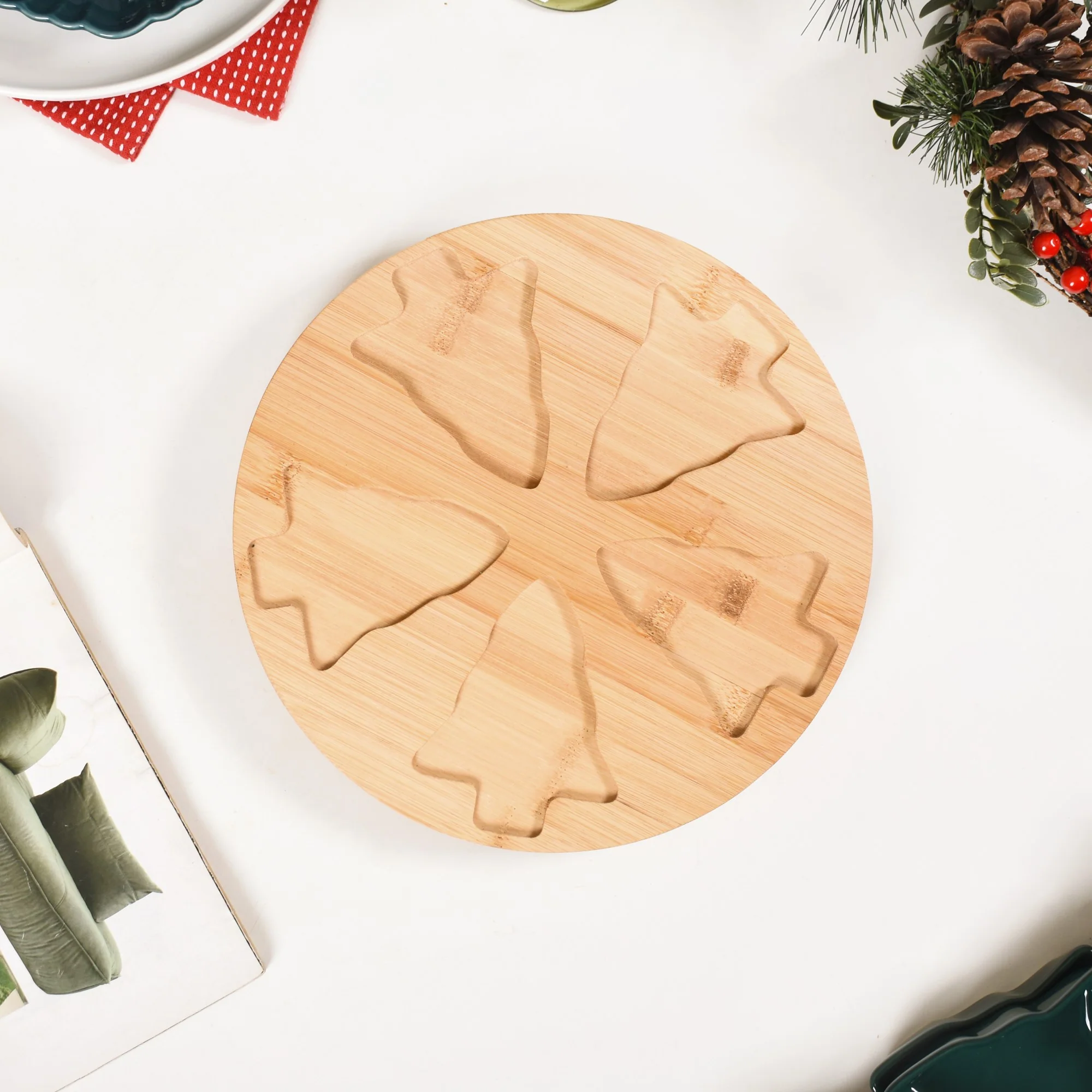 Set Of 5 Tree Snack Bowls With Wooden Rotating Tray 100ml - Image 7