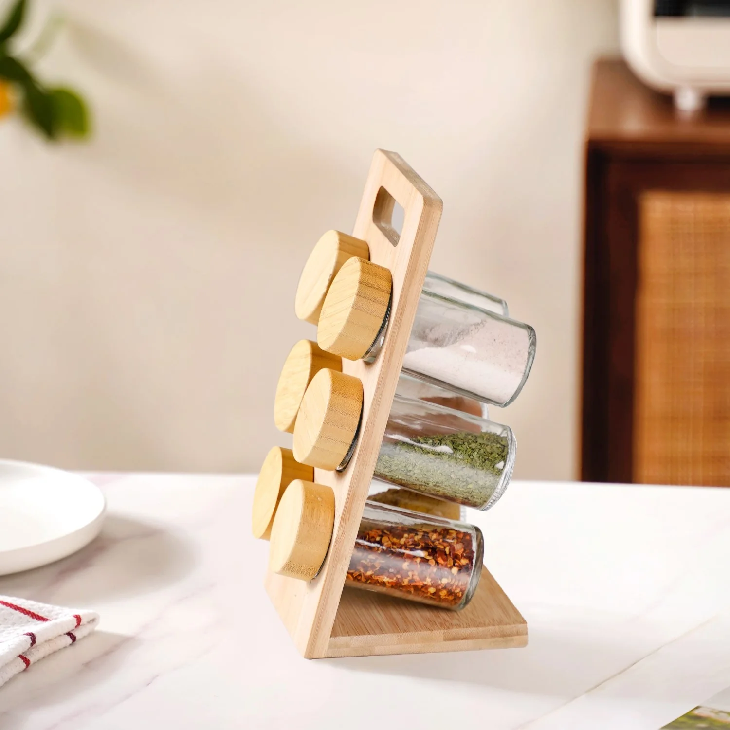 Set Of 6 Airtight Seasoning Jars With Wooden Stand 80ml - Image 3