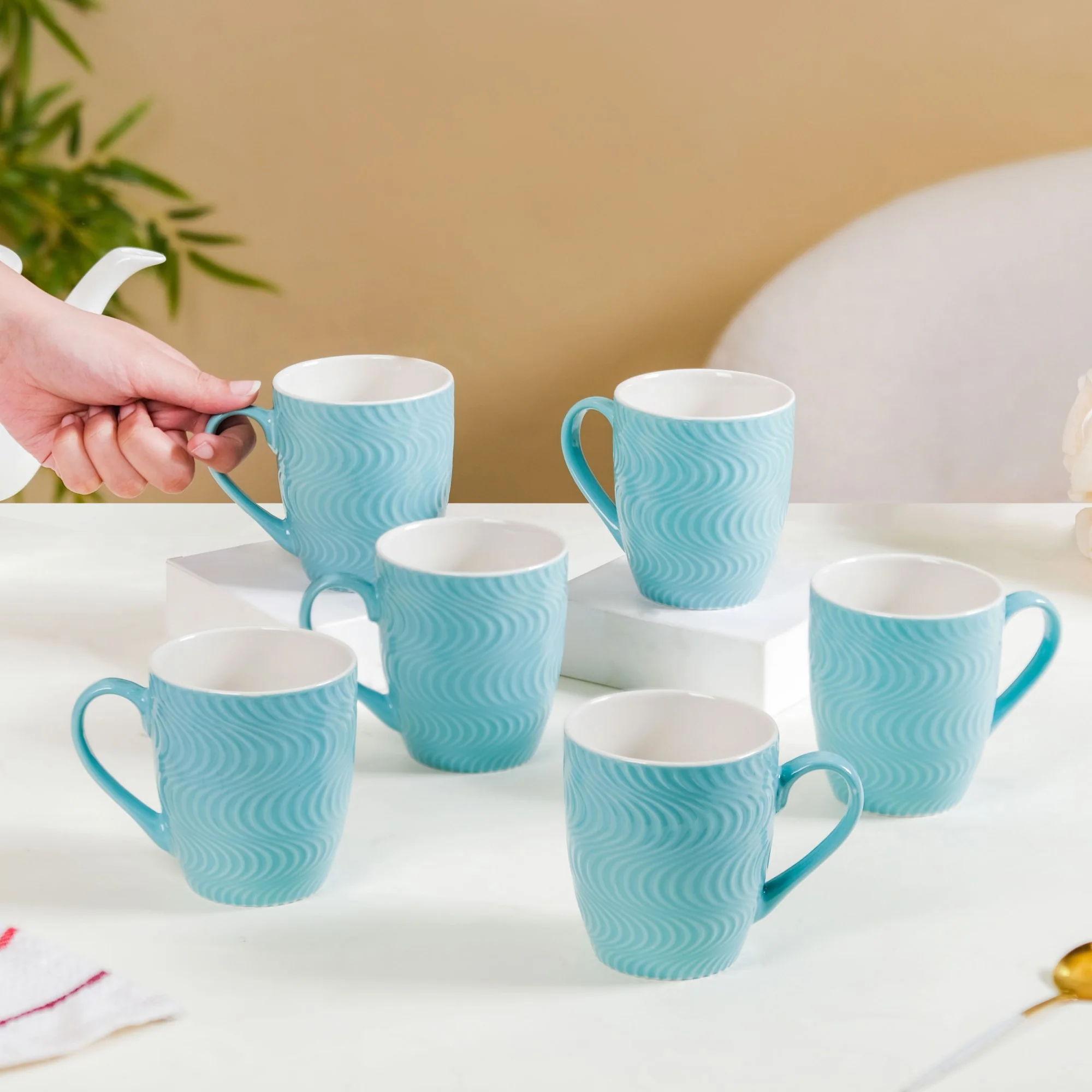 Set of 6 Blue Ocean Waves Mug 230ml - Image 2