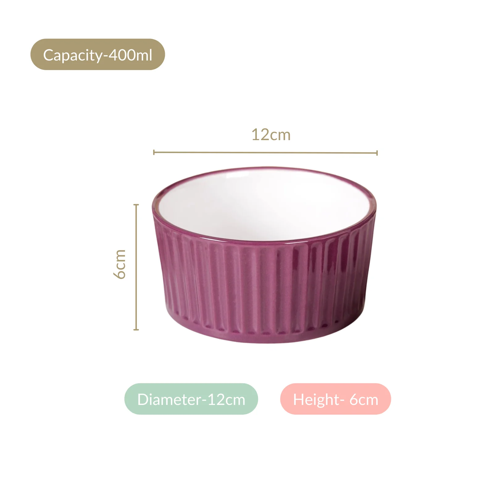 Set of 6 Ceramic Cresta Snack Bowl Purple 400ml - Image 4