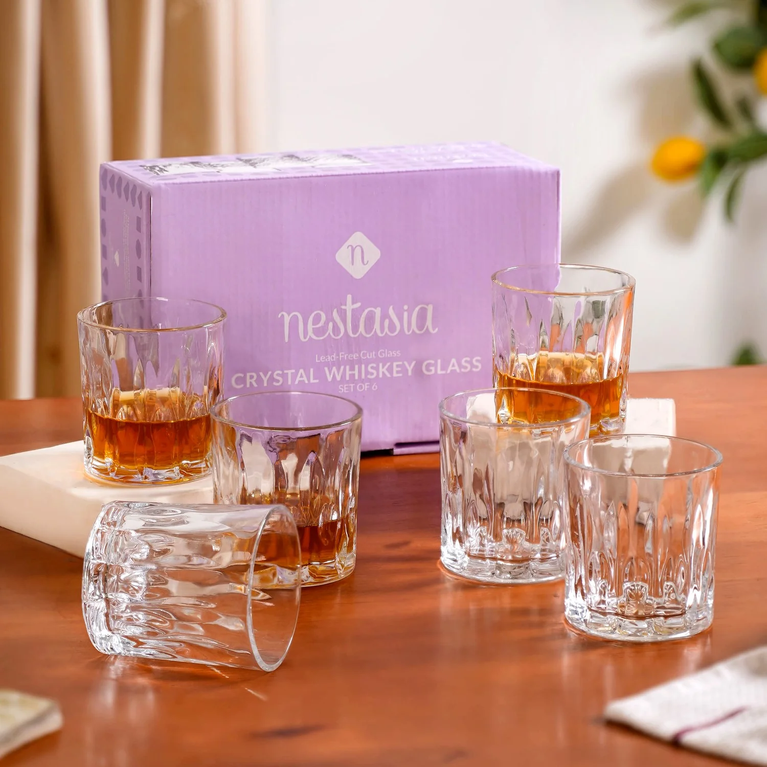 Set Of 6 Luxury Engraved Whiskey Scotch Glass 230ml - Image 2