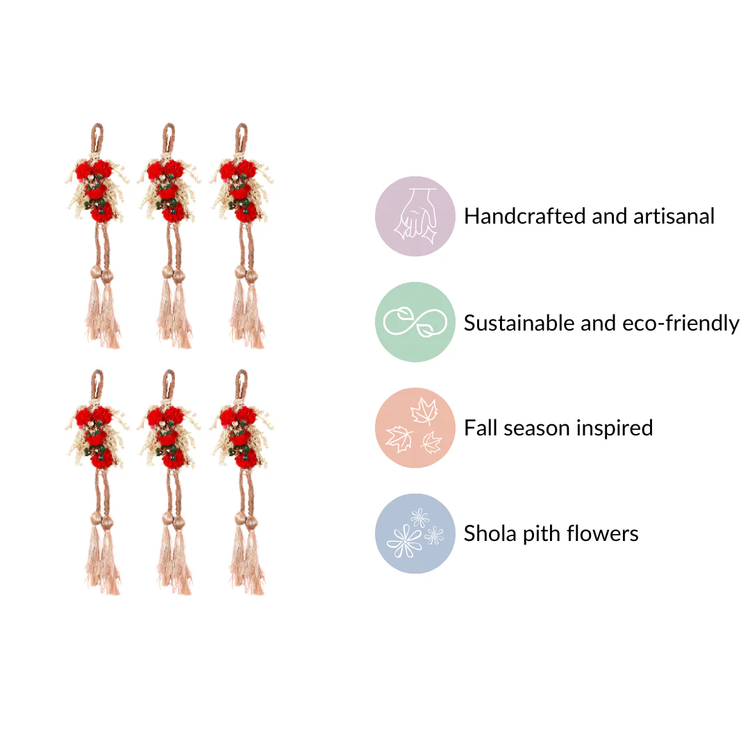 Set Of 6 Mini Floral Wall Hangings With Tassels - Image 4