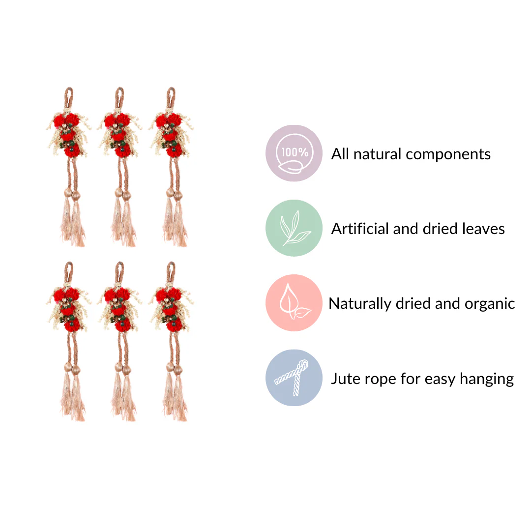 Set Of 6 Mini Floral Wall Hangings With Tassels - Image 5
