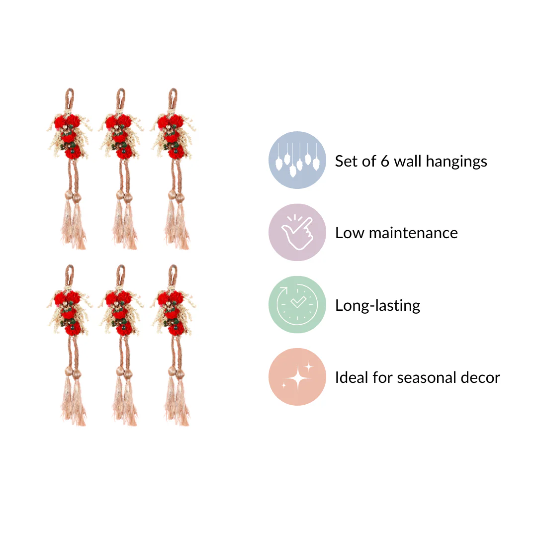 Set Of 6 Mini Floral Wall Hangings With Tassels - Image 6
