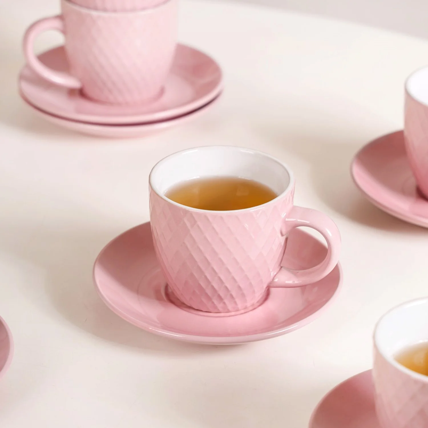 Set Of 6 Pink Tara Ceramic Tea Cup And Saucer 225ml - Image 3