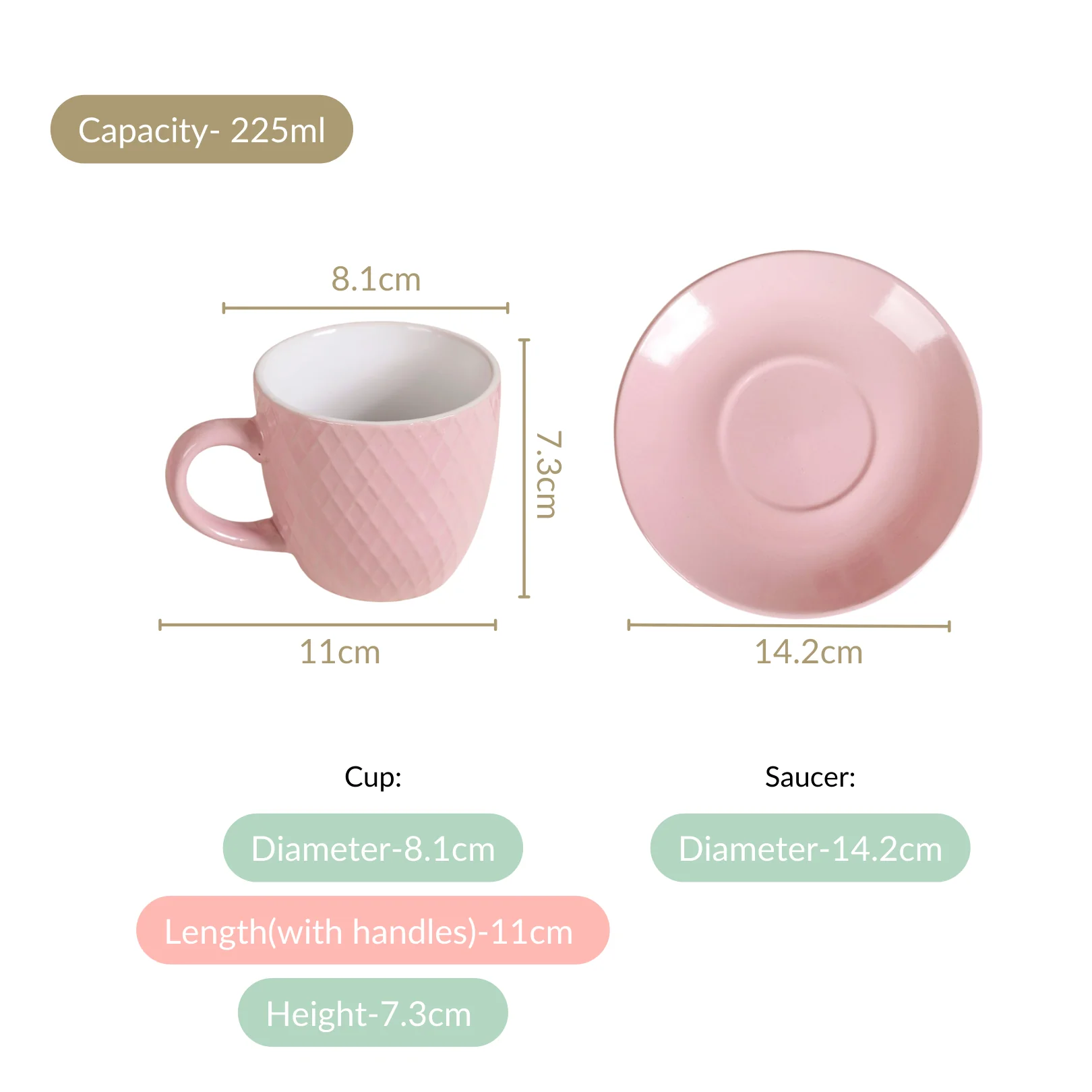 Set Of 6 Pink Tara Ceramic Tea Cup And Saucer 225ml - Image 4