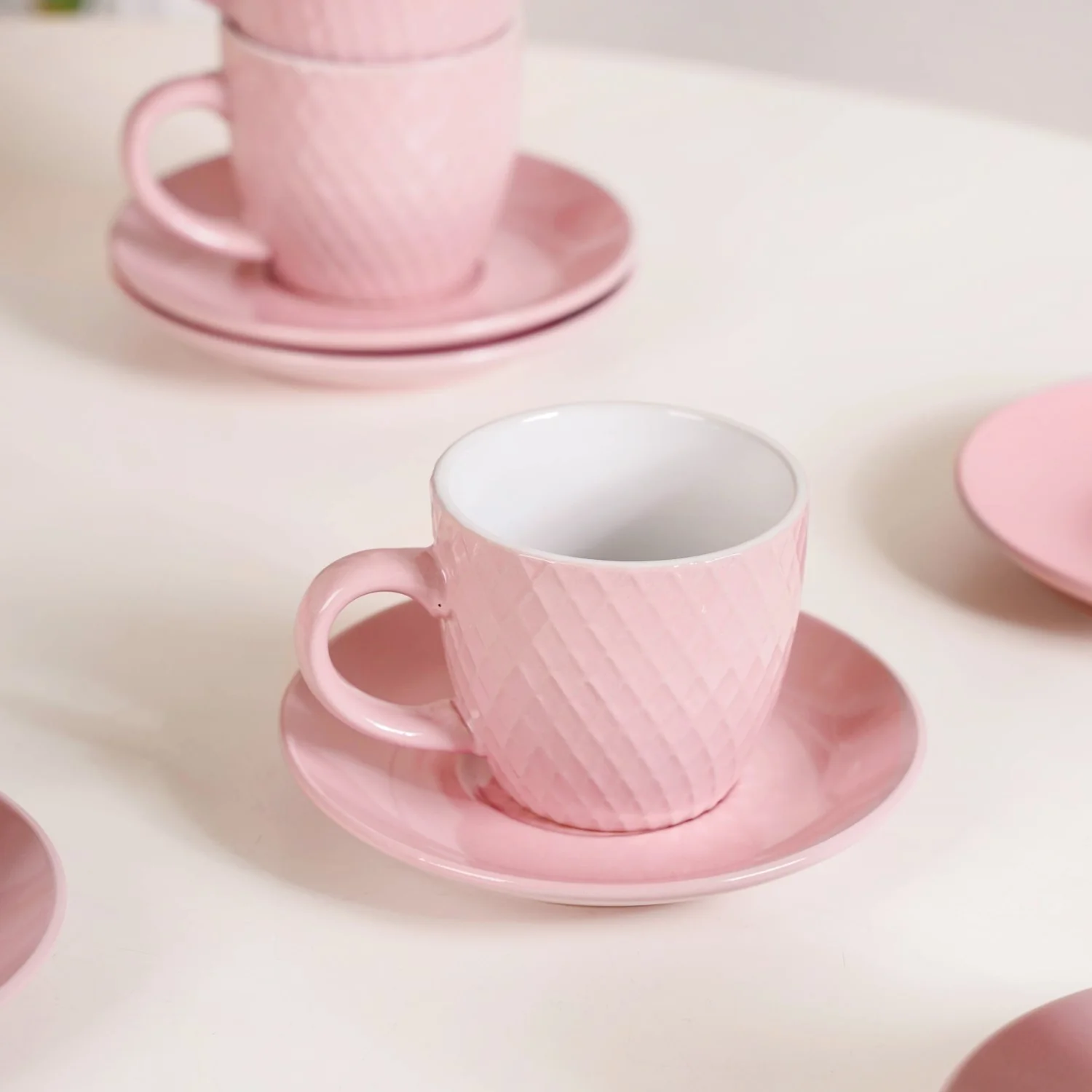 Set Of 6 Pink Tara Ceramic Tea Cup And Saucer 225ml - Image 6