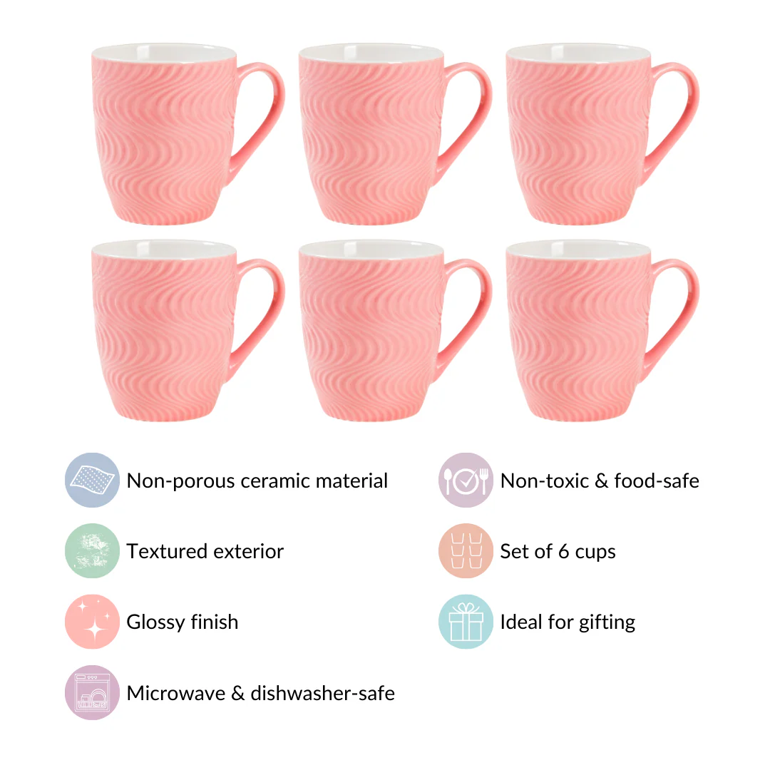 Pink Waves Texture Mug Set Of 6 230ml - Image 4