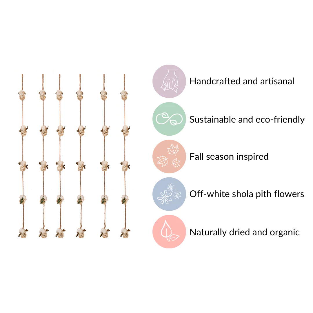 Set Of 6 Shola Flower Wall Hanging White Eco-Friendly Handmade - Image 3