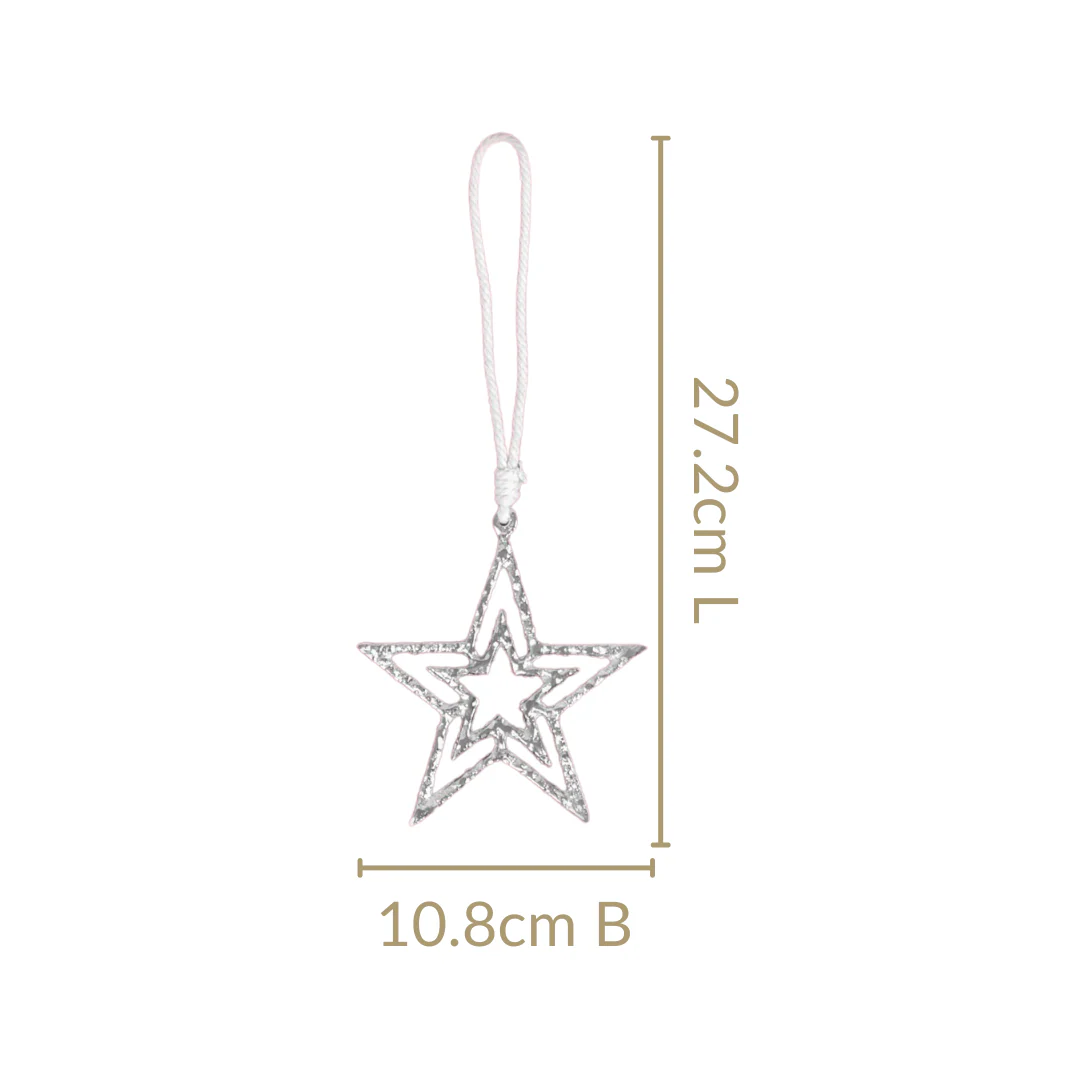 Set Of 6 Silver Star Christmas Tree Decoration Ornaments - Image 4