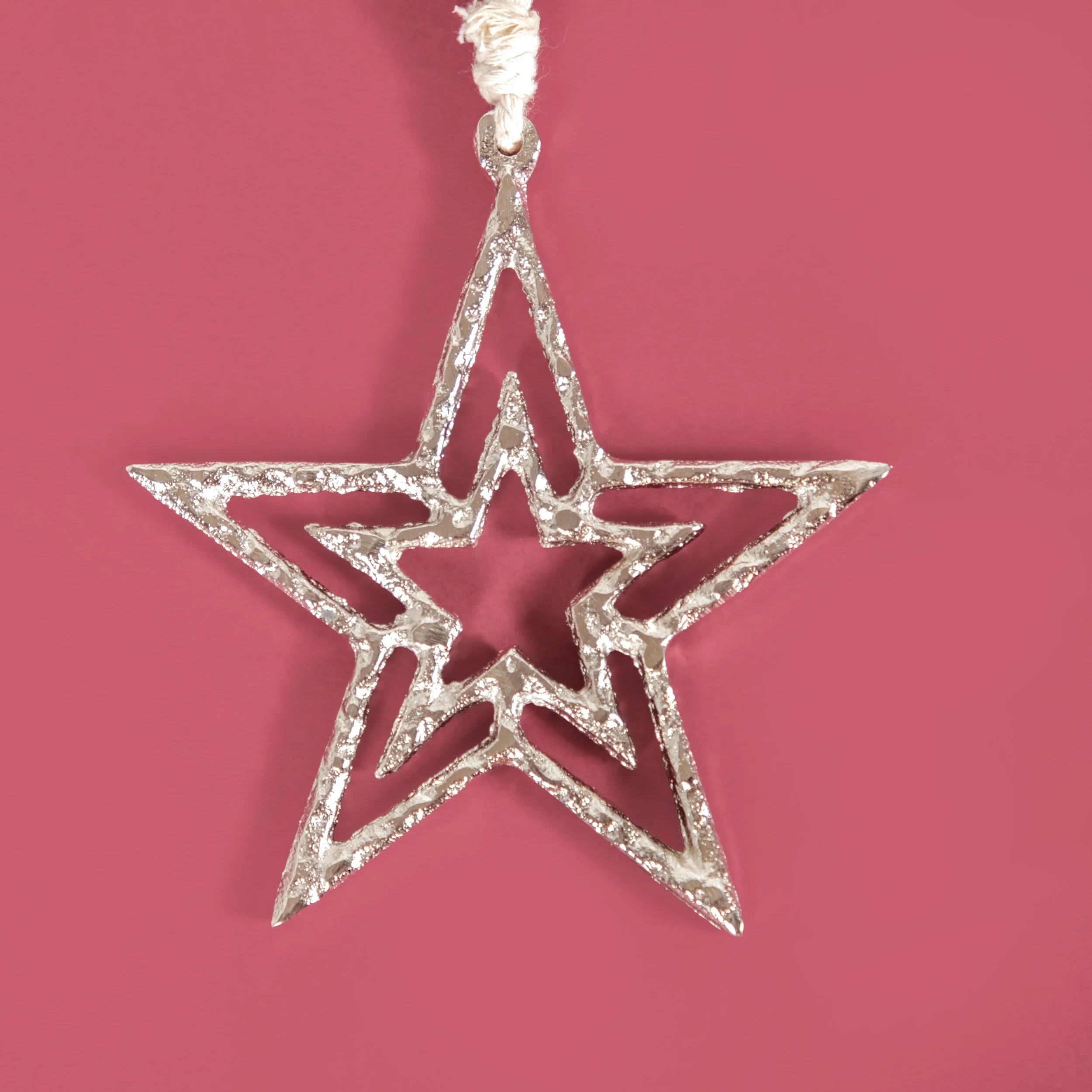 Set Of 6 Silver Star Christmas Tree Decoration Ornaments - Image 6