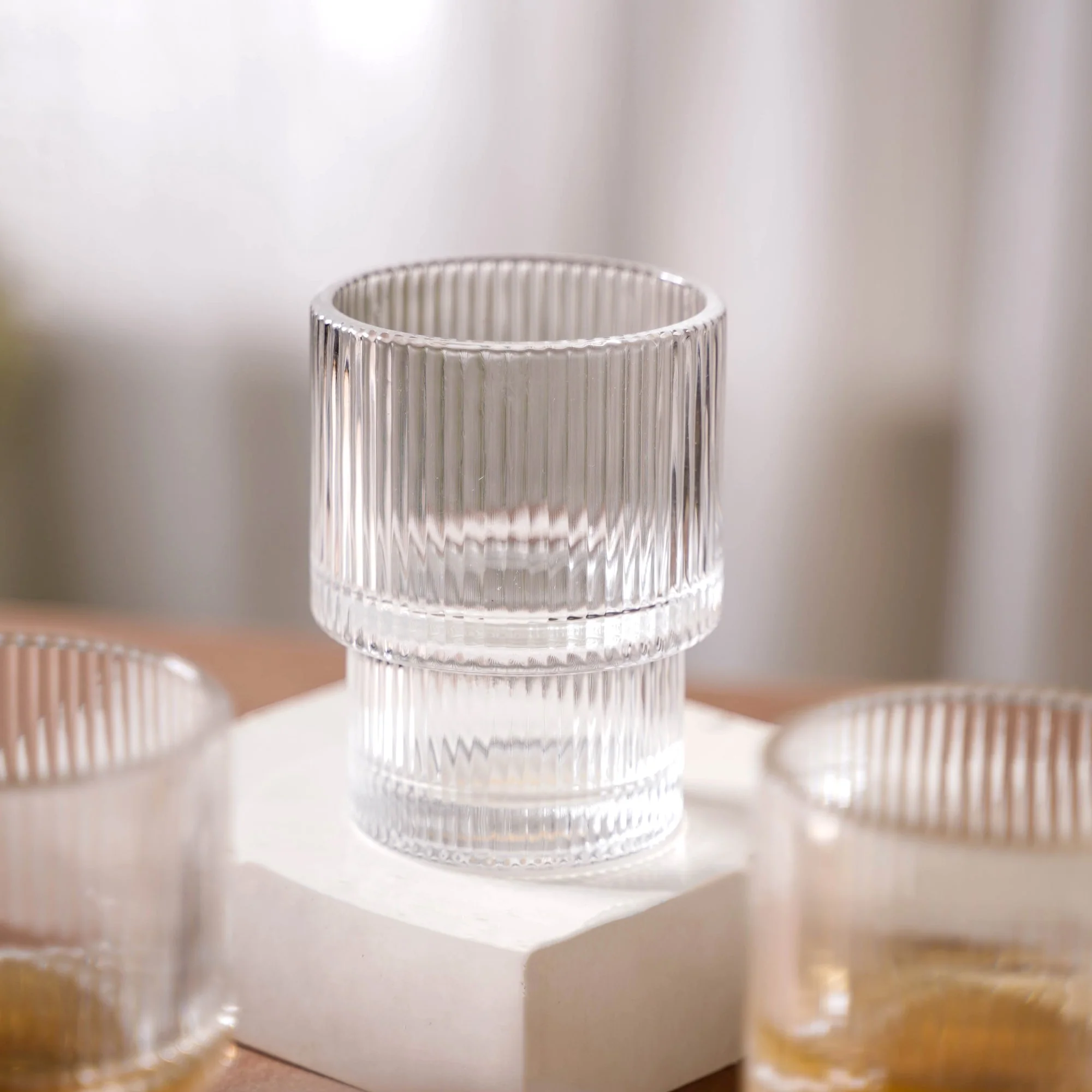 Set Of 6 Stackable Drinking Glasses Ribbed - Image 3