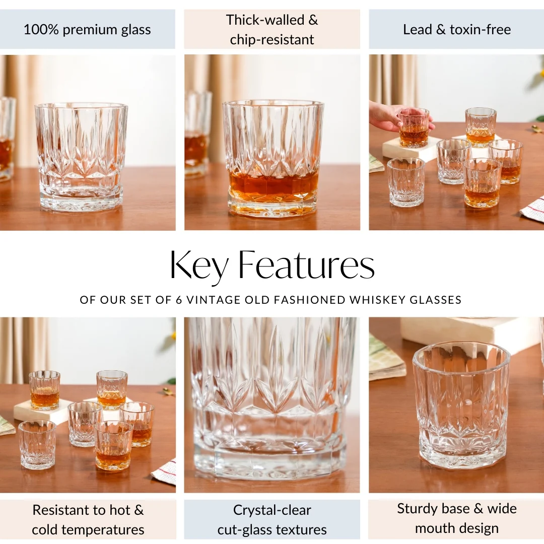 Set Of 6 Vintage Old Fashioned Whiskey Glasses 230ml - Image 6