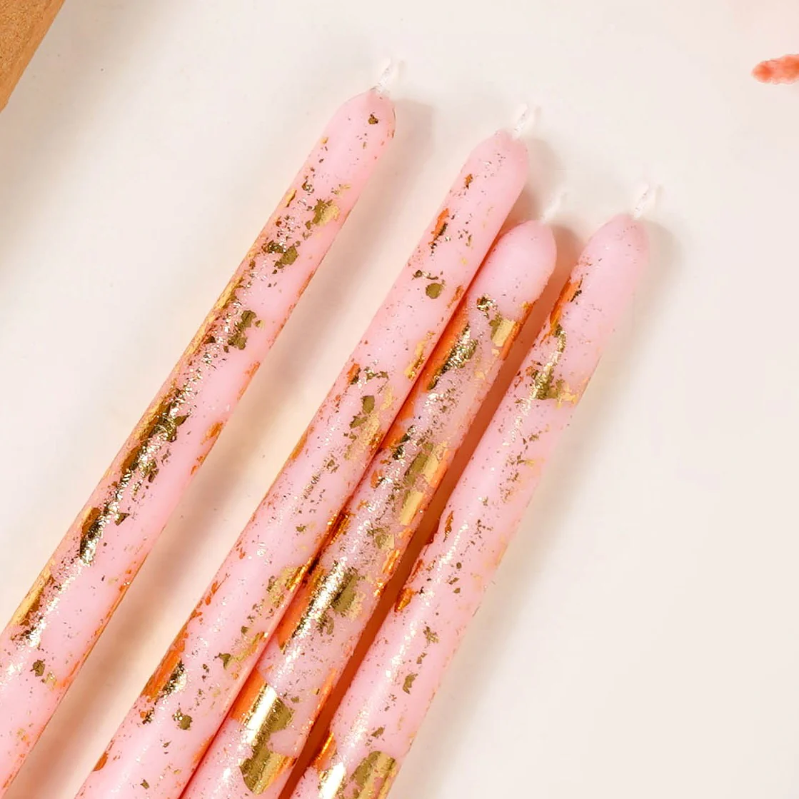 Set Of 8 Gold Glam Pink Taper Candles - Image 7