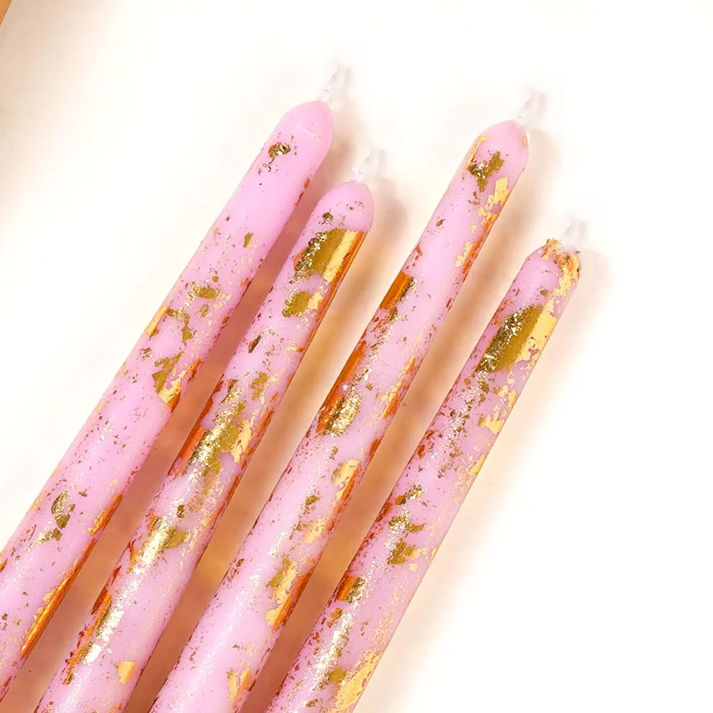 Set Of 8 Taper Candle With Gold Foil Design Lavender - Image 7
