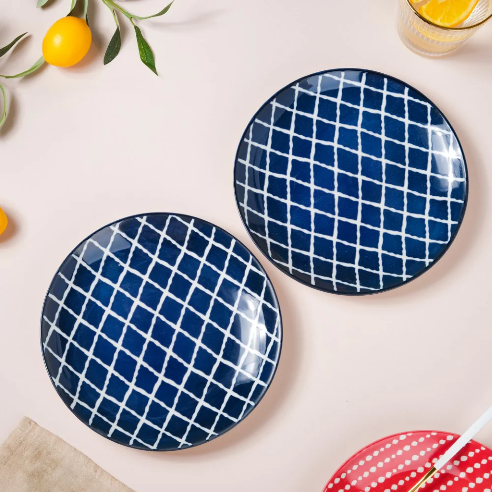 Shibori Chequered Starter Plate Blue 7.5 Inch Set Of 2 - Image 3