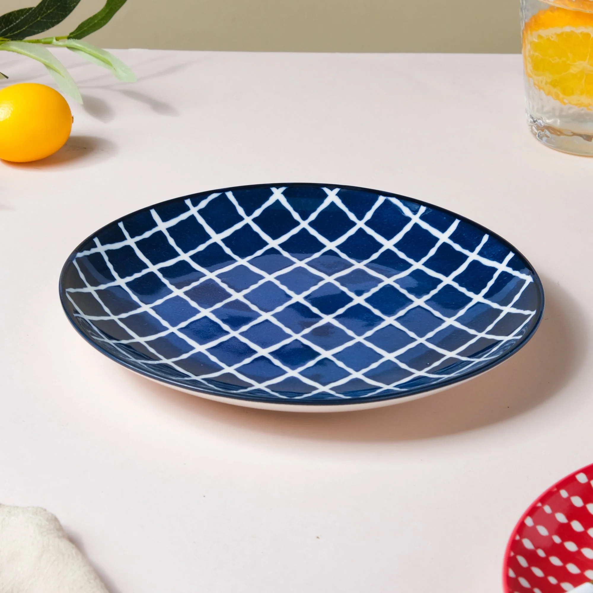 Shibori Chequered Starter Plate Blue 7.5 Inch Set Of 2 - Image 4