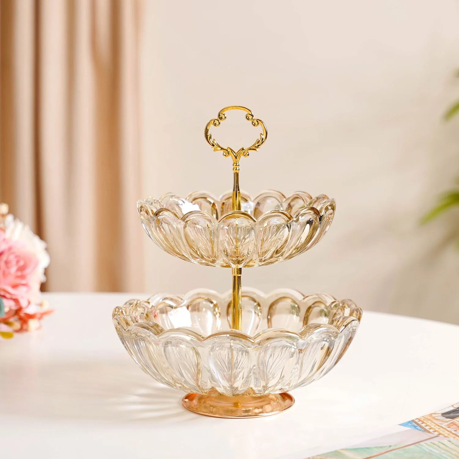 Shimmer Crystal Glass 2 Tier Snack Stand - Image 3