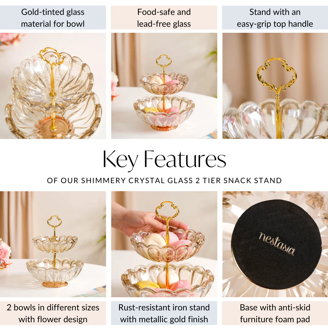 Shimmer Crystal Glass 2 Tier Snack Stand - Image 5