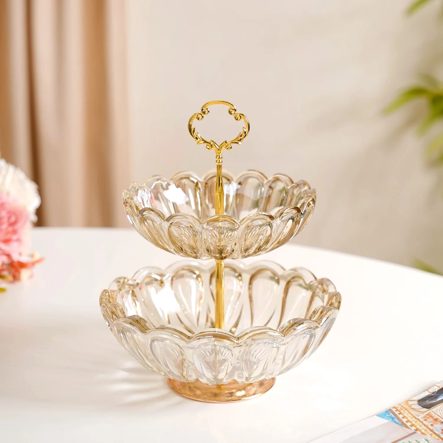 Shimmer Crystal Glass 2 Tier Snack Stand - Image 7