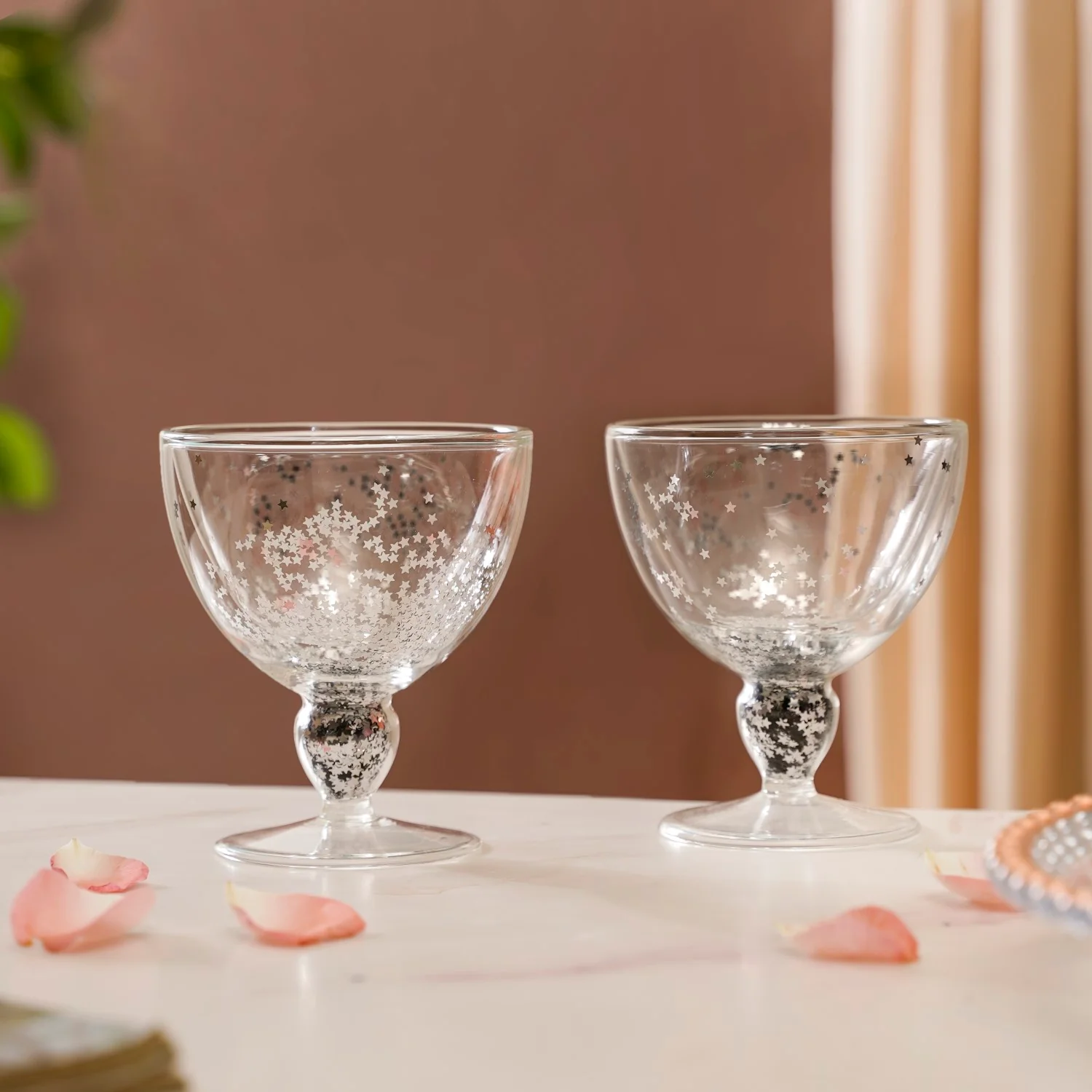 Shimmering Double Wall Stemmed Glass Goblet Set Of 2 250ml - Image 2