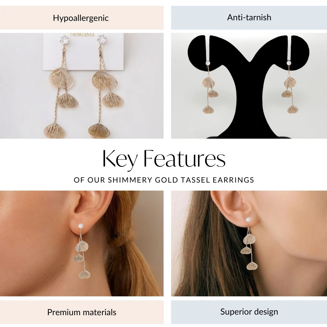 Shimmery Gold Tassel Earrings - Image 4