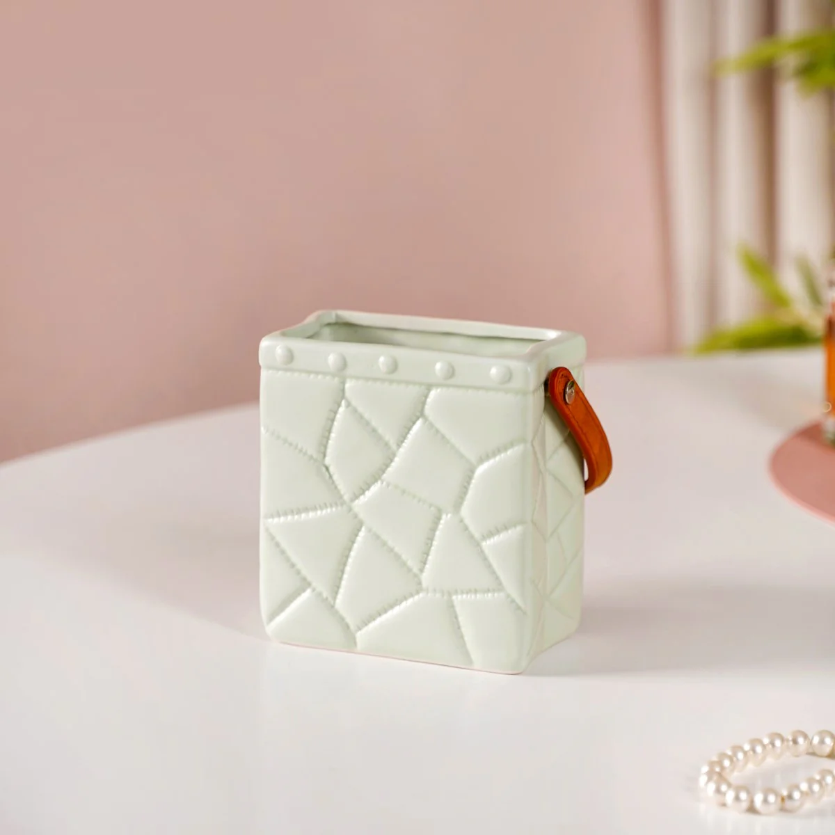 Shopping Bag Ceramic Mini Vase Mint Green - Image 8