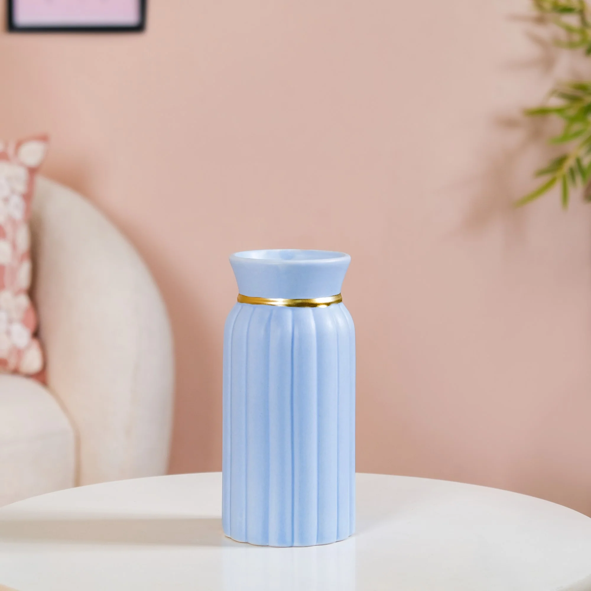 Short Ceramic Vase For Home Decoration Blue - Image 2
