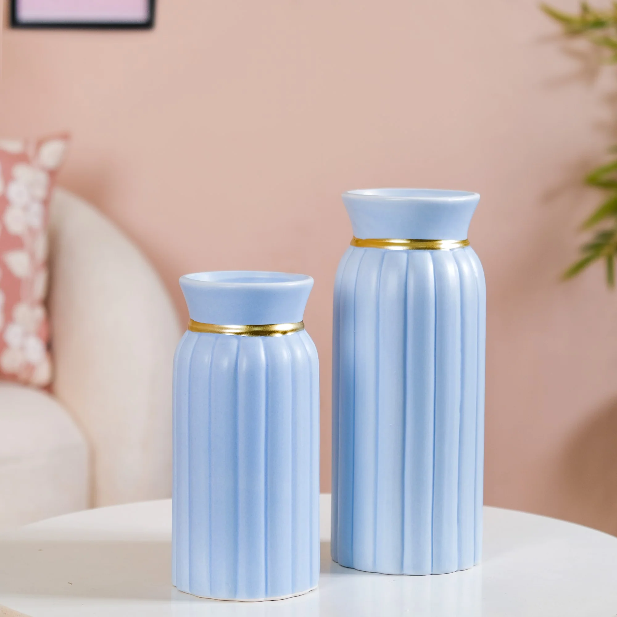 Short Ceramic Vase For Home Decoration Blue - Image 8