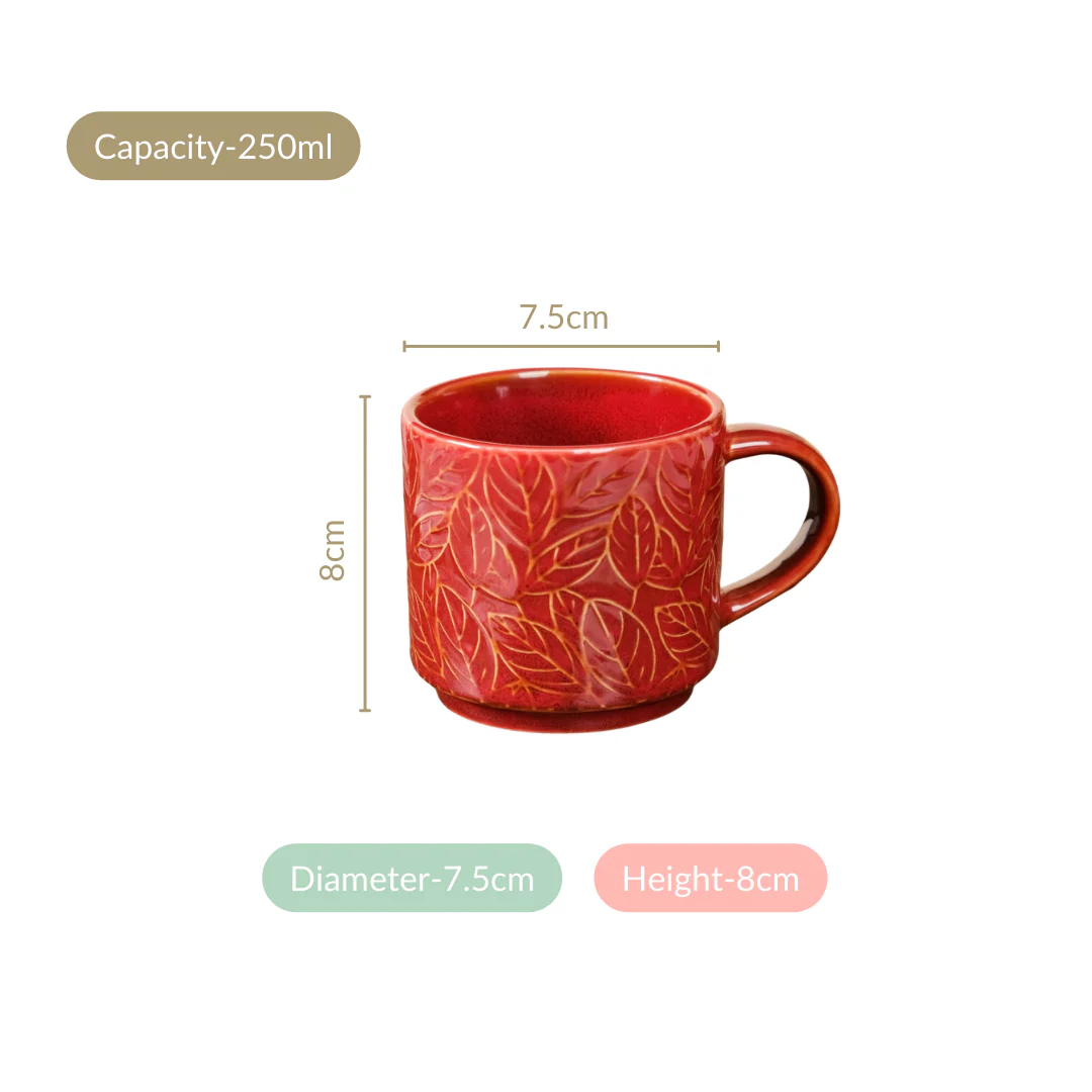 Sienna Leaf Embossed Ceramic Tea Cup Set Of 4 250ml - Image 4