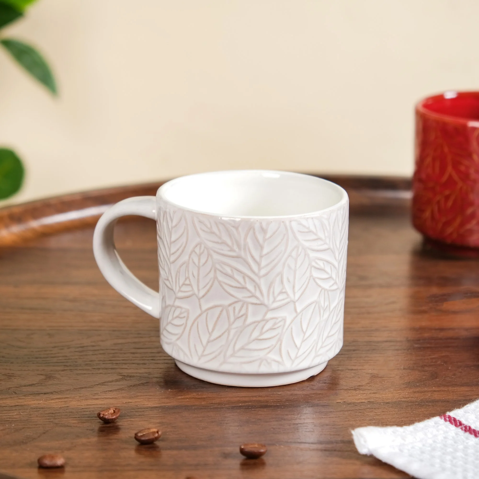 Sienna Leaf Embossed Ceramic Tea Cup Set Of 4 250ml - Image 7