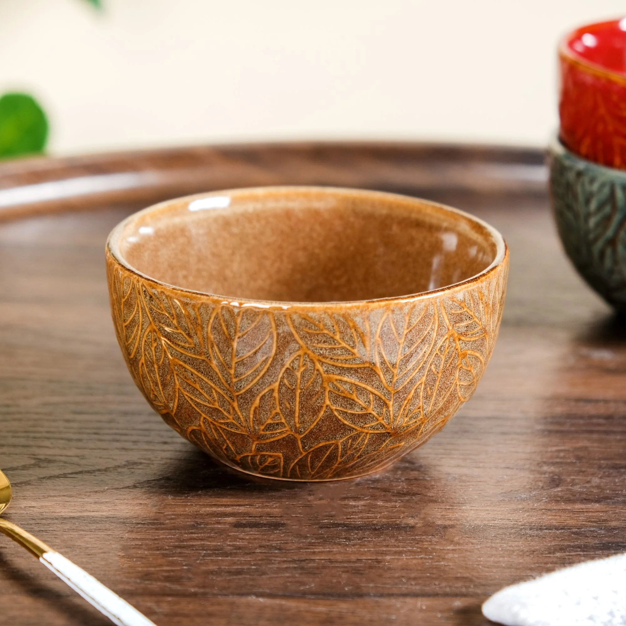 Sienna Set Of 4 Leaf Embossed Ceramic Small Bowl 250ml - Image 10