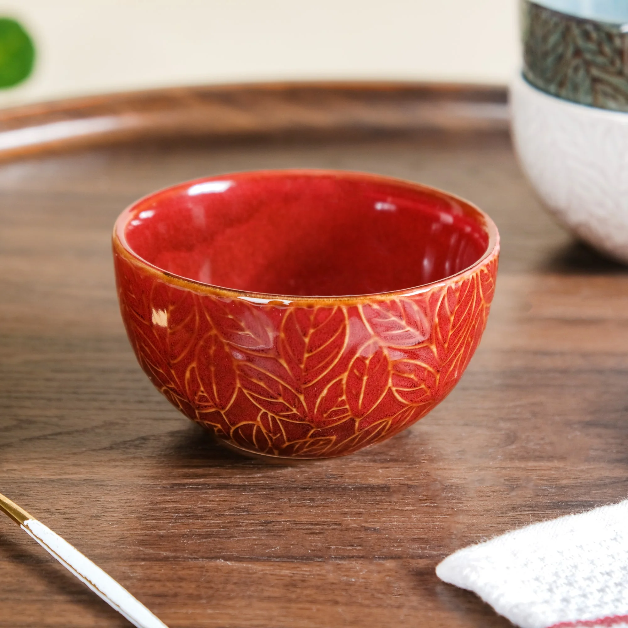 Sienna Set Of 4 Leaf Embossed Ceramic Small Bowl 250ml - Image 7