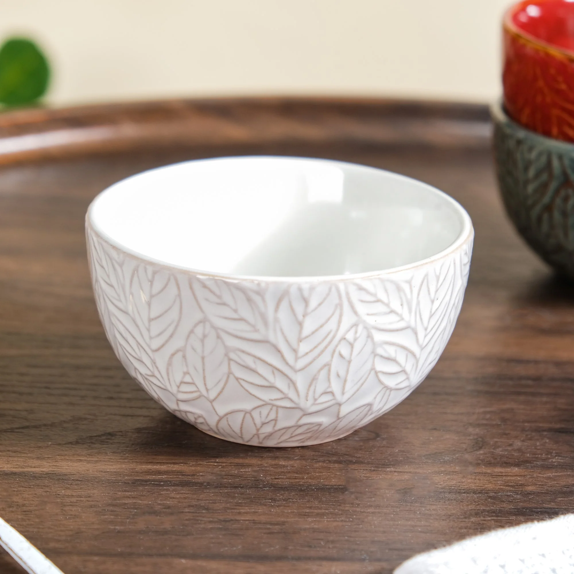 Sienna Set Of 4 Leaf Embossed Ceramic Small Bowl 250ml - Image 9