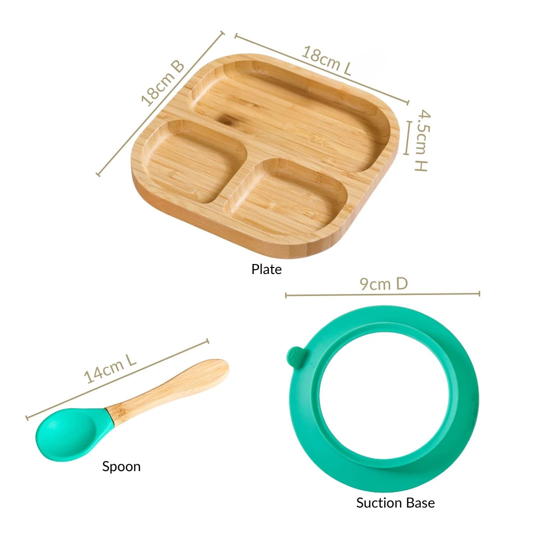 Silicone Suction Base Wooden Plate For Kids With Spoon - Image 4