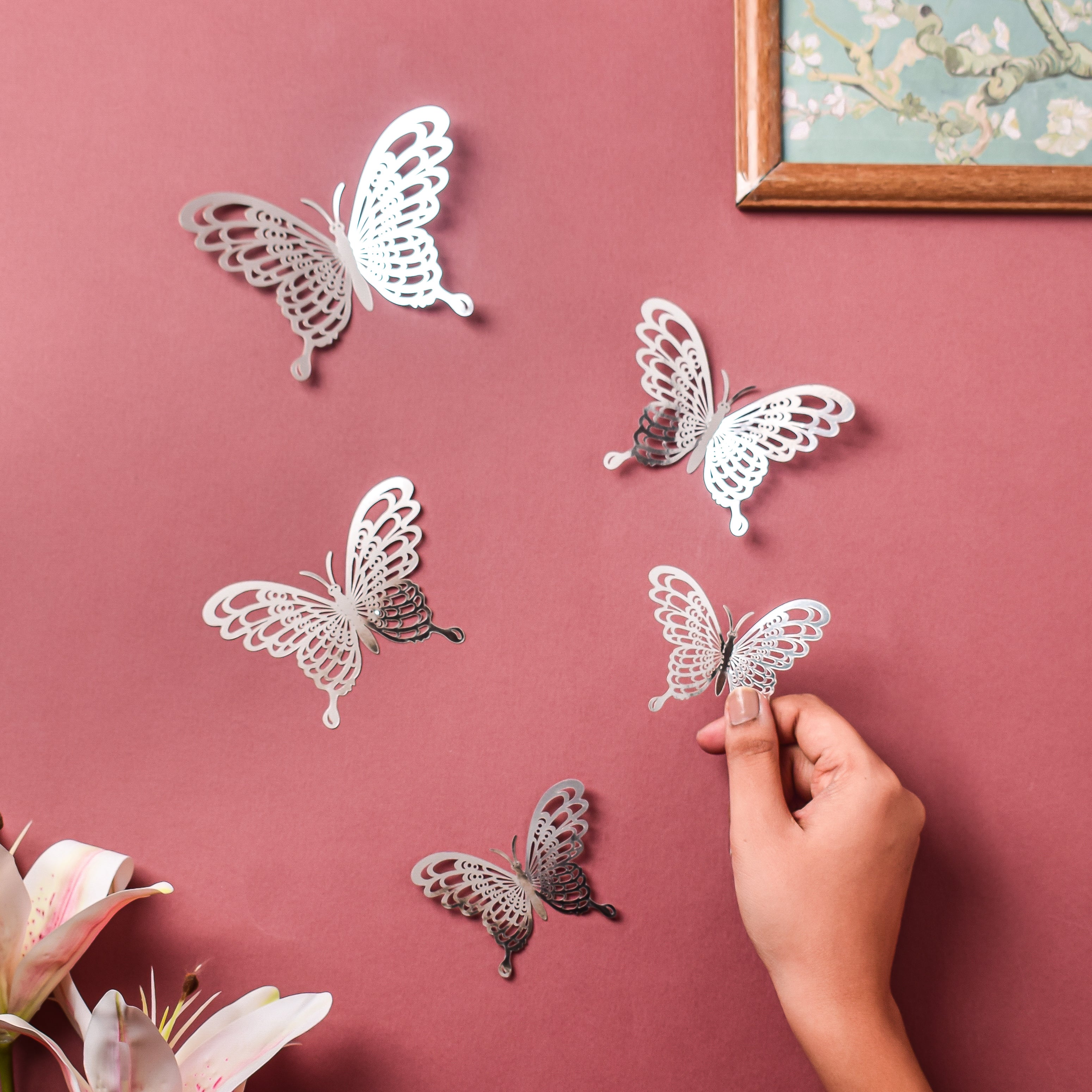 Silver Butterfly 3D Wall Stickers Set Of 36 - Image 2