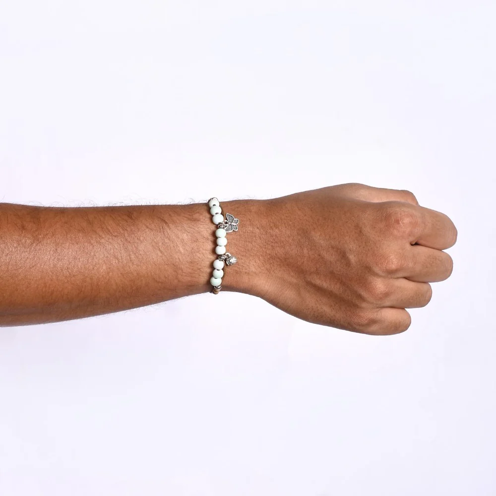 Silver Butterfly Charm Bracelet With Beads - Image 3