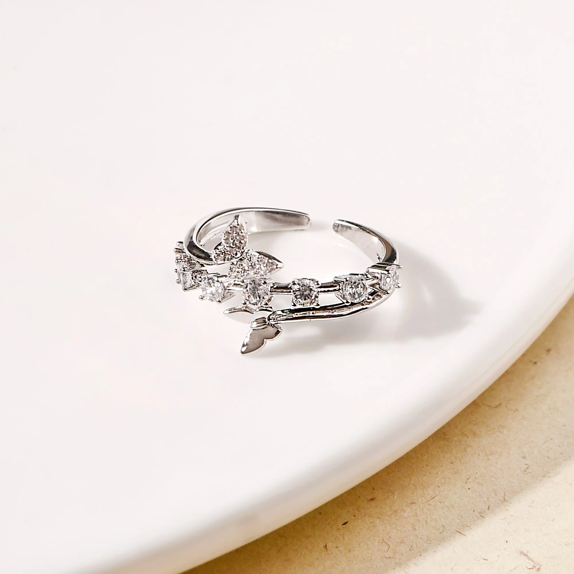 Silver Butterfly Charm Stone Ring - Image 5