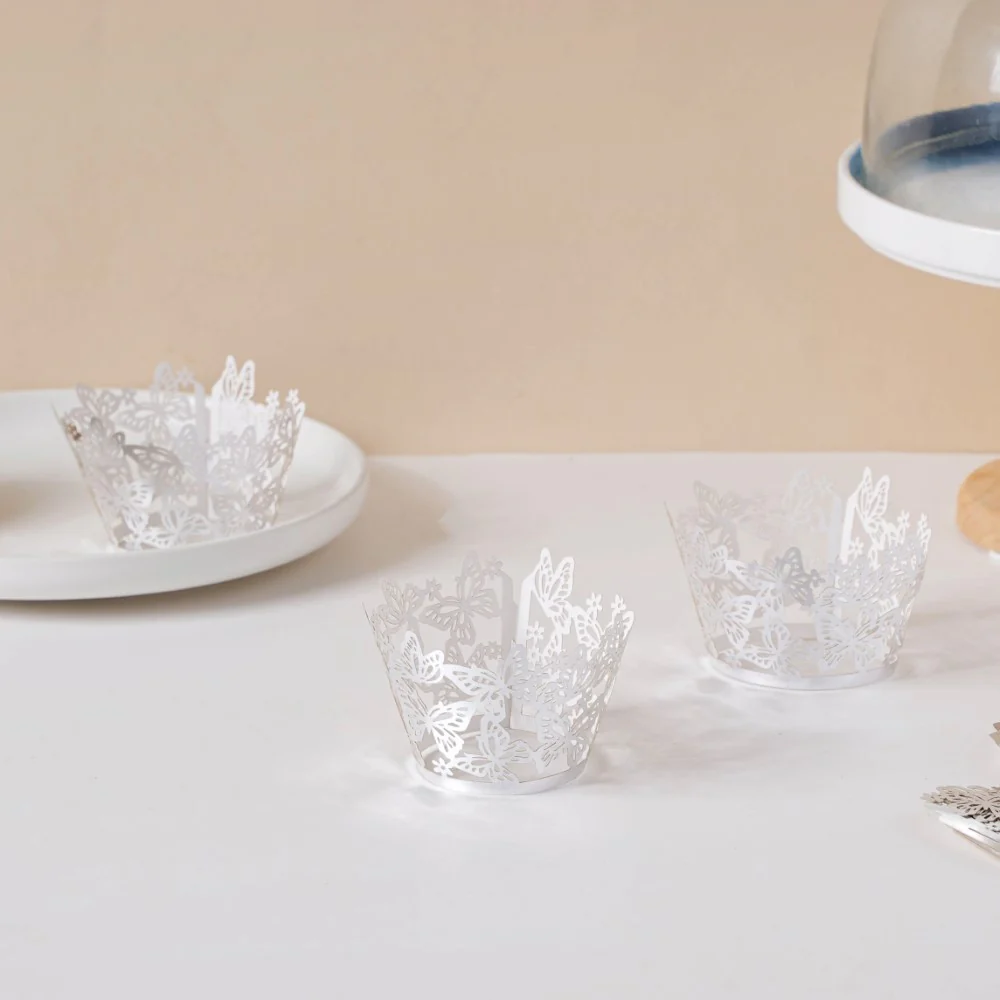 Silver Butterfly Lace Cupcake Wrapper Set of 20 - Image 5