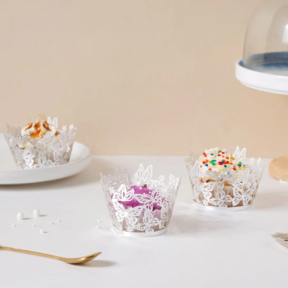 Silver Butterfly Lace Cupcake Wrapper Set of 20 - Image 7