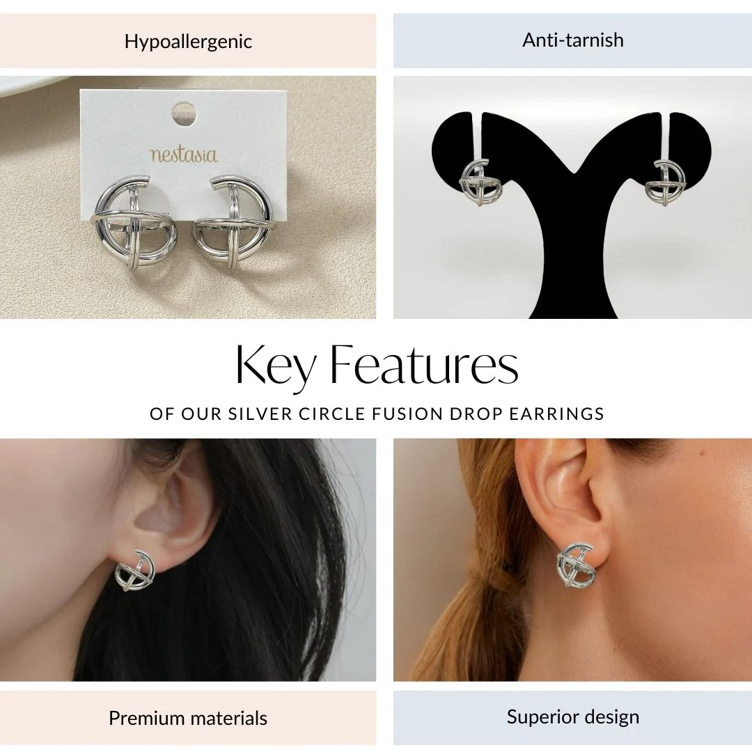 Silver Circle Fusion Drop Earrings - Image 4