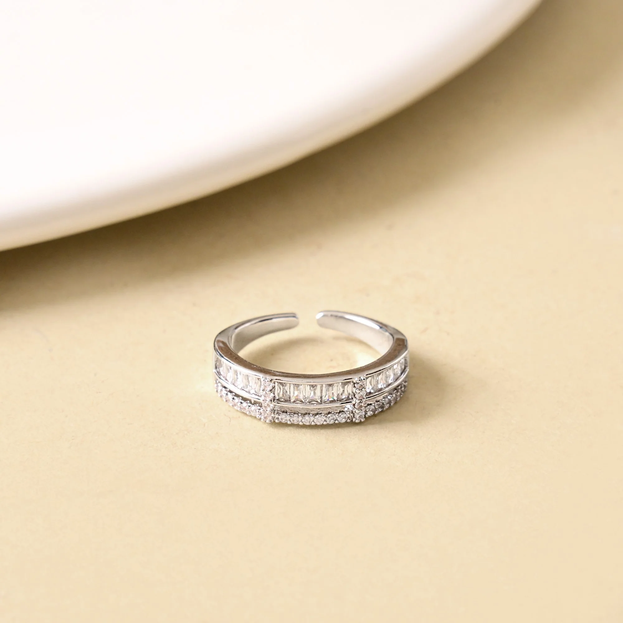 Silver Dual-Strand Stone Ring