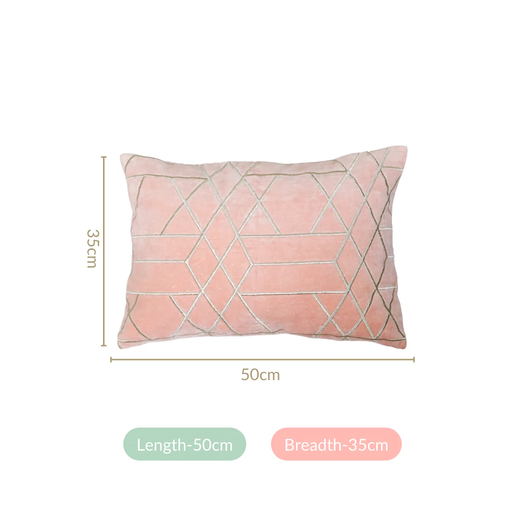 Silver Embroidered Geometric Cushion Cover 50x35 cm - Image 4
