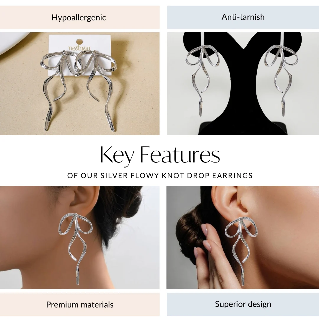 Silver Flowy Knot Drop Earrings - Image 4