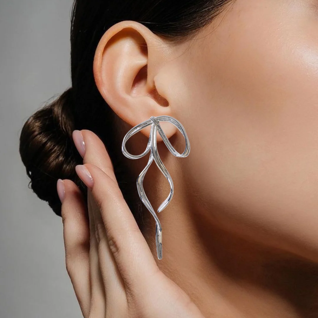 Silver Flowy Knot Drop Earrings - Image 5