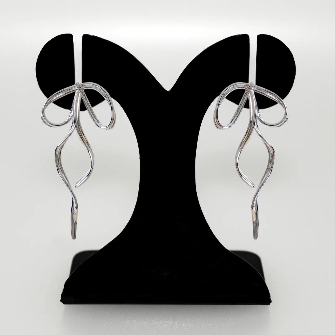 Silver Flowy Knot Drop Earrings - Image 6