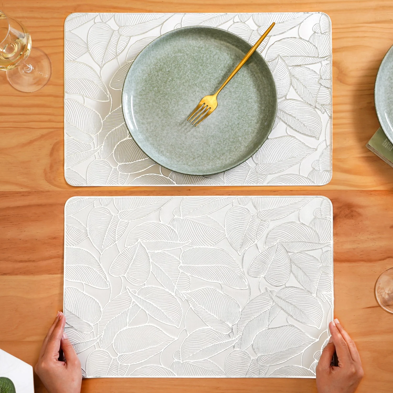 Silver Lining Leaves Dining Table Mat Set Of 6 - Image 2